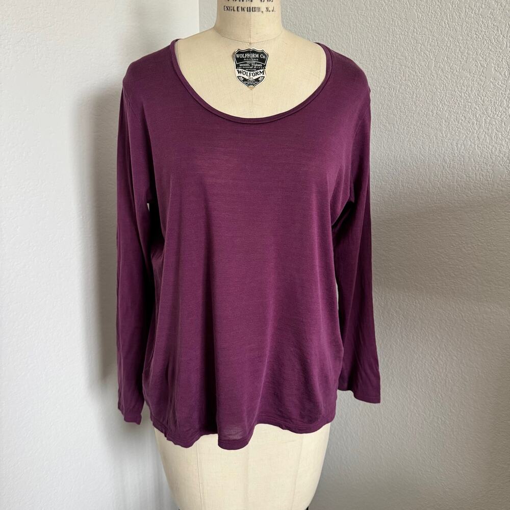 Eileen Fisher | Purple Marled Yarn Silk and Cotton Blend Long Sleeve Tee Size L
